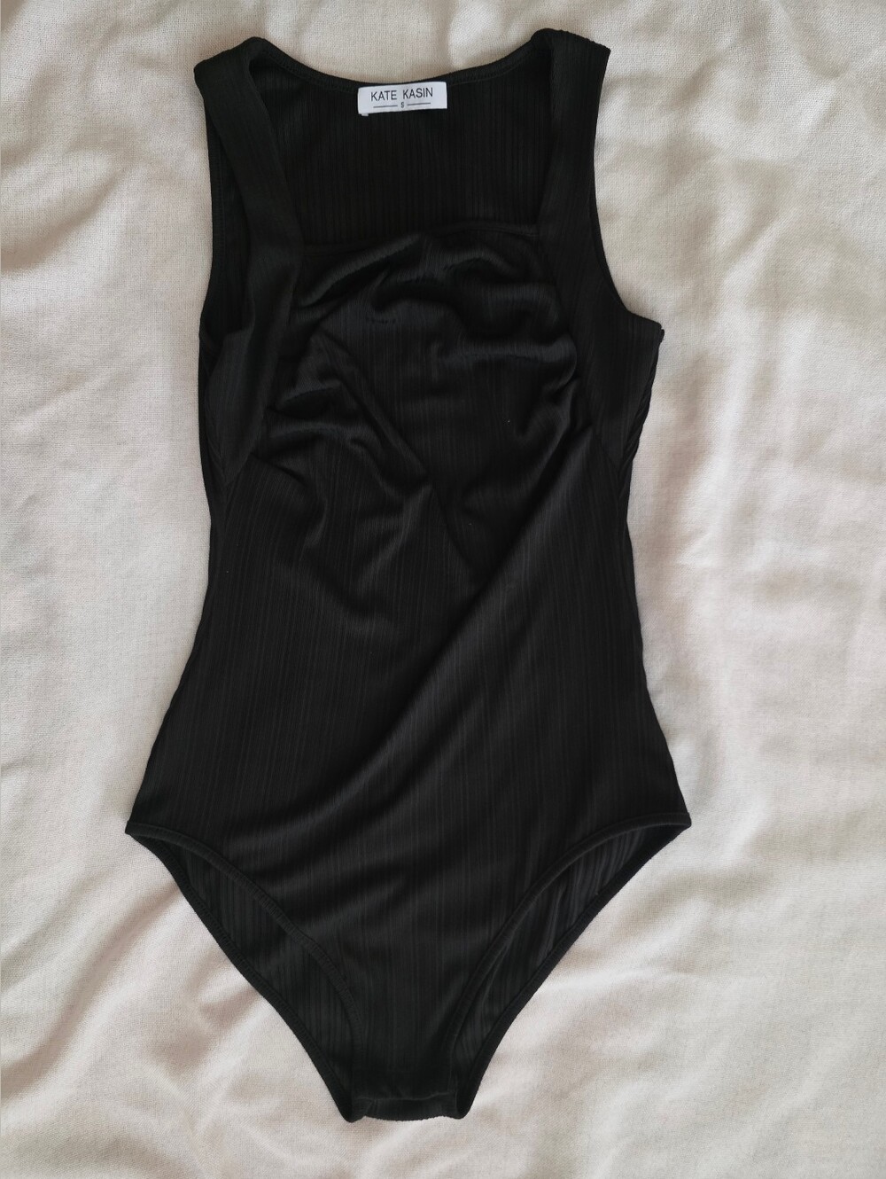 Kate Kasin Ribbed Halter Neck Bodysuit in Black Casual Cocktail Work Small